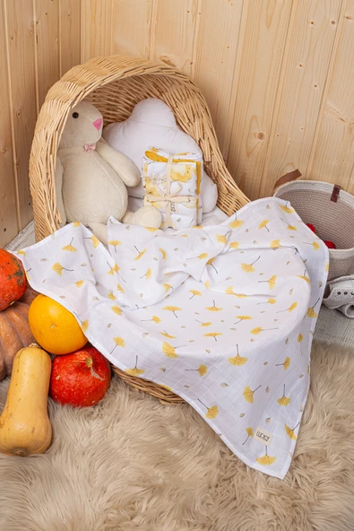 Luckka Dijital Baskılı 3'lü Müslin Örtü Seti - 75x75 cm - ZT5000 Sarı - 3