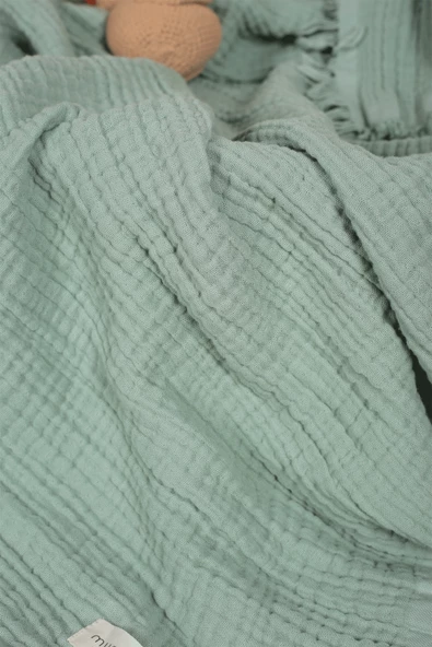 Müslin Püsküllü 4 Katlı Müslin Battaniye 90x120 cm - ZE4KATLI Yeşil - 2