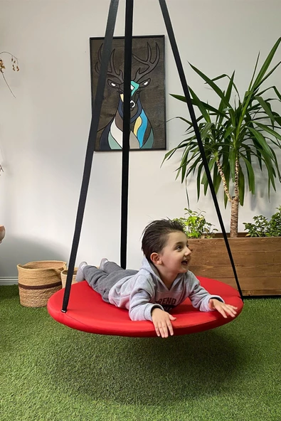 SVAVA Tavana Asılan Ev Tipi Çocuk Salıncağı - Yuvarlak Bebek Çocuk Hamak Salıncak (kırmızı) - Resim 5