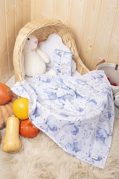 Luckka Dijital Baskılı 3'lü Müslin Örtü Seti - 75x75 cm - ZT5000 Mavi - 2