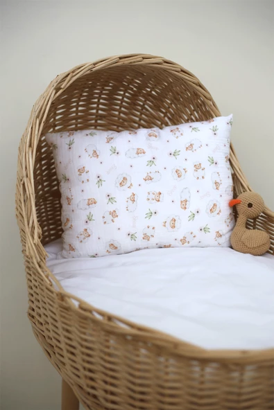 Müslin Desenli Nano Jel Bebek Yastık 35x45 cm - ZTYASTIK Beyaz