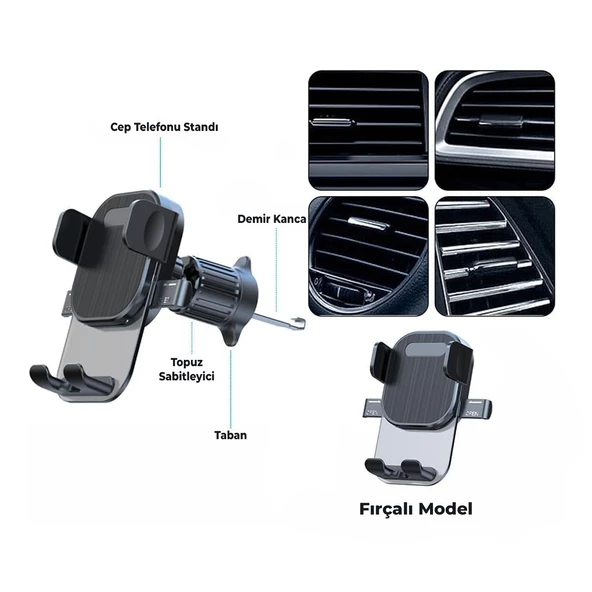 Telefon Tutucu Havalandırma Tip Kancalı Siyah Parlak Model - 4
