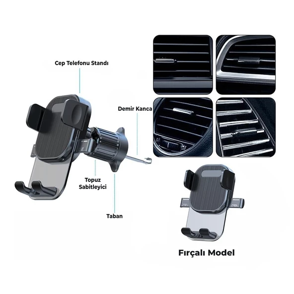 Telefon Tutucu Havalandırma Tip Kancalı Siyah Parlak Model - 6