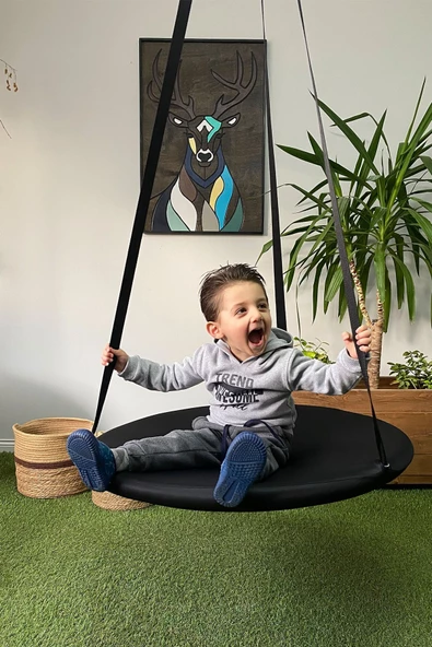 SVAVA Tavana Asılan Ev Tipi Çocuk Salıncağı - Yuvarlak Bebek Çocuk Hamak Salıncak (SİYAH)