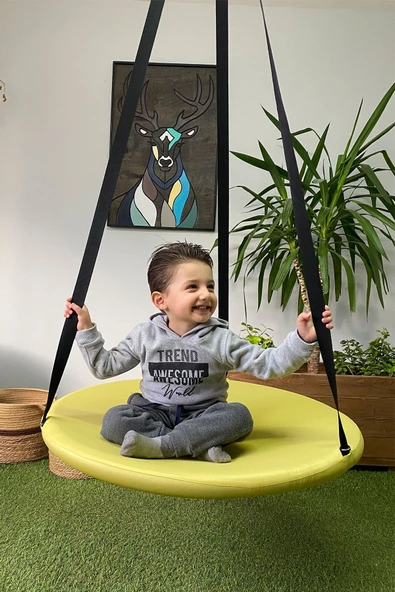 SVAVA Tavana Asılan Ev Tipi Çocuk Salıncağı - Yuvarlak Bebek Çocuk Hamak Salıncak (SARI)