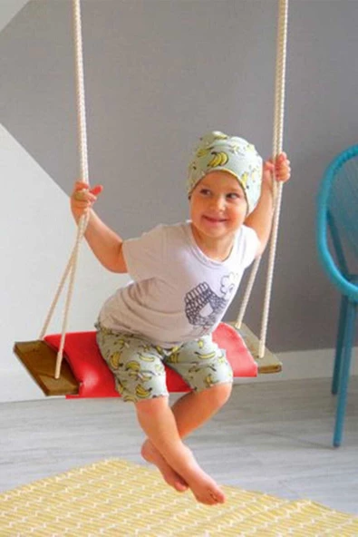 SVAVA Klasik Ahşap Piknik Salıncak - Evde, Bahçede, Piknikte Kullanılabilir (Kırmızı)