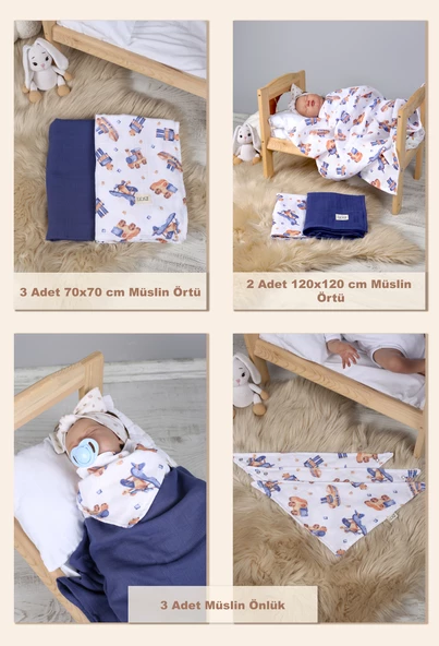 Luckka 29 Parça Müslin Bebek Bakım Çantası - Müslin Set - ZTÇANTA Mavi - 5