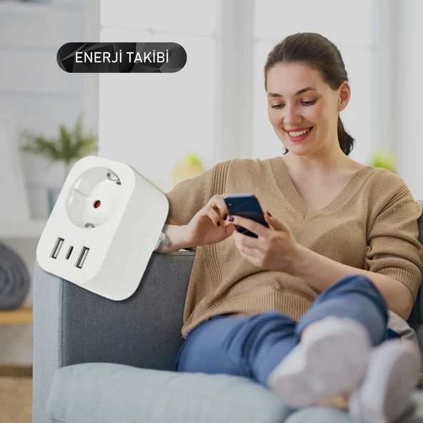 Onvec Usb Type-c Akıllı Tekli Priz, WiFi + BLE, Google Home ve Amazon Alexa Uyumlu, Uzaktan Kontrol, Anlık Enerji Tüketimi Takip, Zamanlayıcı Özellikli - 3