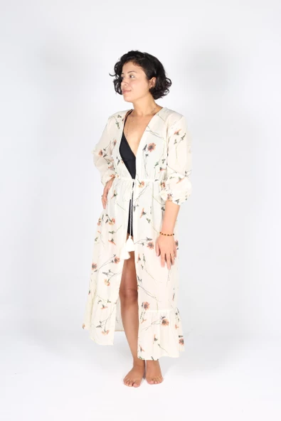 Luckka Heritage Kadın Plaj Kaftan Kimono Pareo - ZTKİMONO  XL Desenli 6