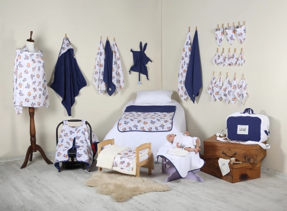 Luckka 29 Parça Müslin Bebek Bakım Çantası - Müslin Set - ZTÇANTA Mavi