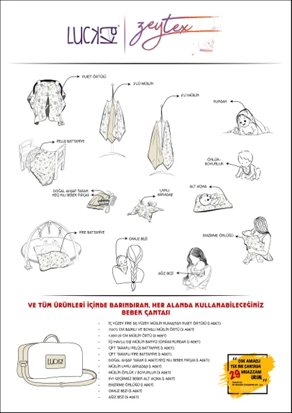 Luckka 29 Parça Müslin Bebek Bakım Çantası - Müslin Set - ZTÇANTA Mavi - 7