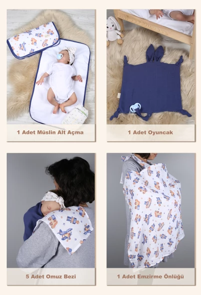 Luckka 29 Parça Müslin Bebek Bakım Çantası - Müslin Set - ZTÇANTA Mavi - 4