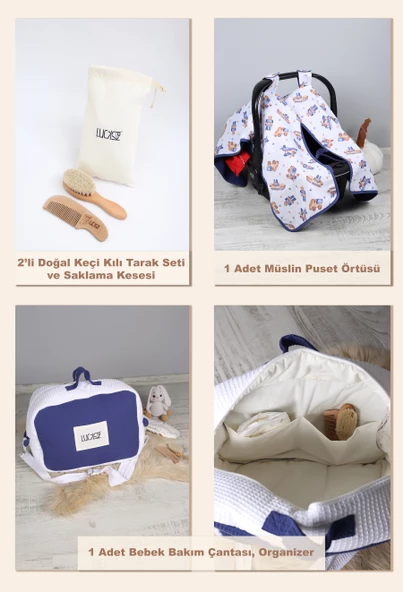 Luckka 29 Parça Müslin Bebek Bakım Çantası - Müslin Set - ZTÇANTA Mavi - 6