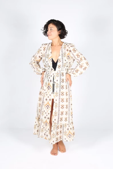 Luckka Heritage Kadın Plaj Kaftan Kimono Pareo - ZTKİMONO  L Desenli 7