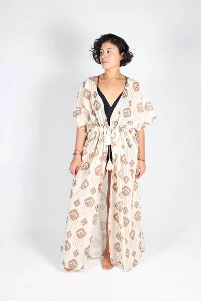 Luckka Heritage Kadın Plaj Kaftan Kimono Pareo - ZTKİMONO  Standart Desenli 1