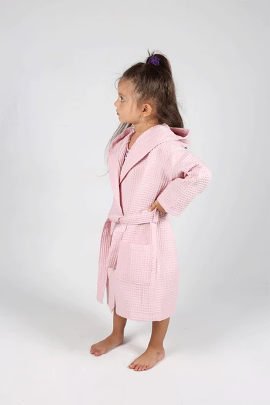 Luckka Pike Çocuk Bornoz Waffle Kumaş - ZTWAF00 2-4 Yaş Pembe - 2