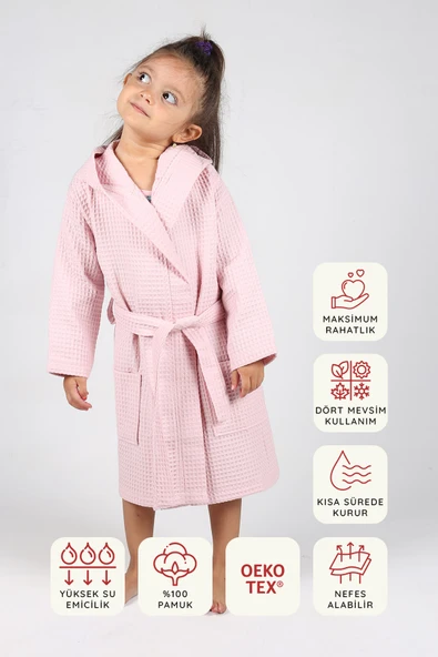 Luckka Pike Çocuk Bornoz Waffle Kumaş - ZTWAF00  2-4 Yaş Pembe