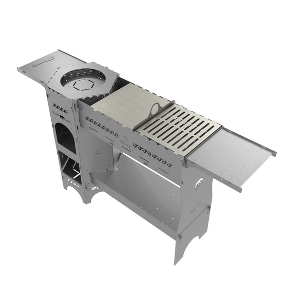 Kamp Ayısı® ForgeOut Pro™ Sobalı ve Izgaralı Taşınabilir Çantalı Katlanabilir 3mm Çelik Outdoor Mutfak Tezgahı - 12