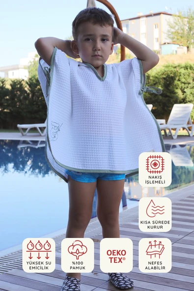 Luckka Pike Çocuk Panço & Bornoz Waffle Kumaş - ZTPNÇ00 1-5 Yaş Açık Mavi - 7