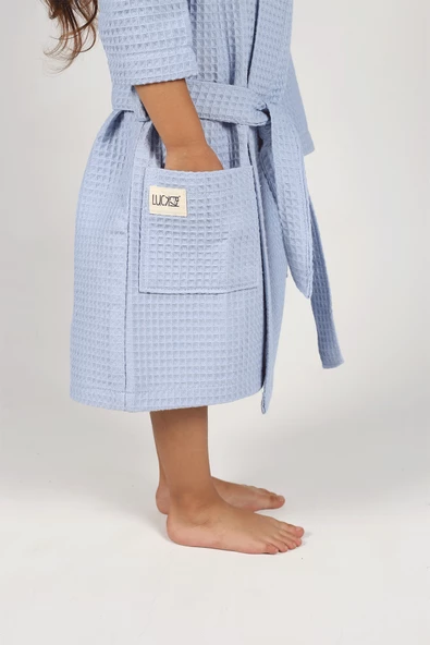 Luckka Pike Çocuk Bornoz Waffle Kumaş - ZTWAF00  2-4 Yaş Mavi - 4