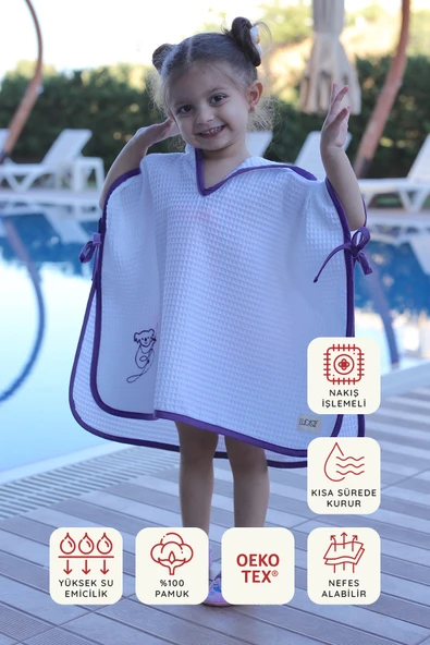 Luckka Pike Çocuk Panço & Bornoz Waffle Kumaş - ZTPNÇ00  1-5 Yaş Açık Mavi