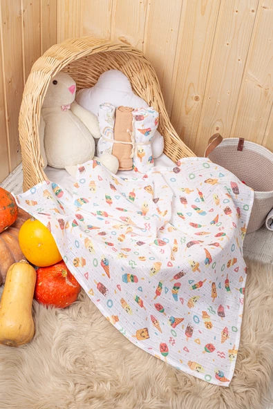 LUCKKA 3'lü Çok Amaçlı Müslin Örtü Seti - 75x75 cm - ZTC200 Bej - 3