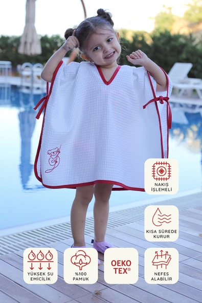 Luckka Pike Çocuk Panço & Bornoz Waffle Kumaş - ZTPNÇ00  1-5 Yaş Kırmızı