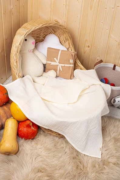 Luckka 2 Katlı Müslin Örtü , Oyuncak , Müslin Önlük Seti 75x75 cm - ZTCRINKLE Kahve-Krem - 3