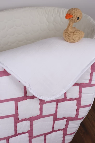 %100 Pamuk Bebek Müslin Yorgan - Oyun Matı El İşlemeli 70x100 cm - ZTD100 Pembe - 3