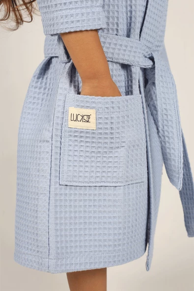 Luckka Pike Çocuk Bornoz Waffle Kumaş - ZTWAF00  2-4 Yaş Mavi - 6