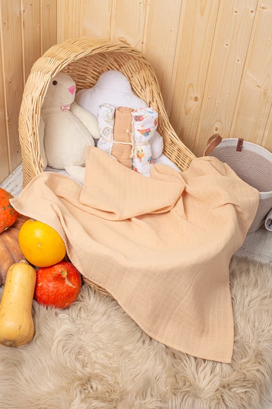 LUCKKA 3'lü Çok Amaçlı Müslin Örtü Seti - 75x75 cm - ZTC200 Bej - 4