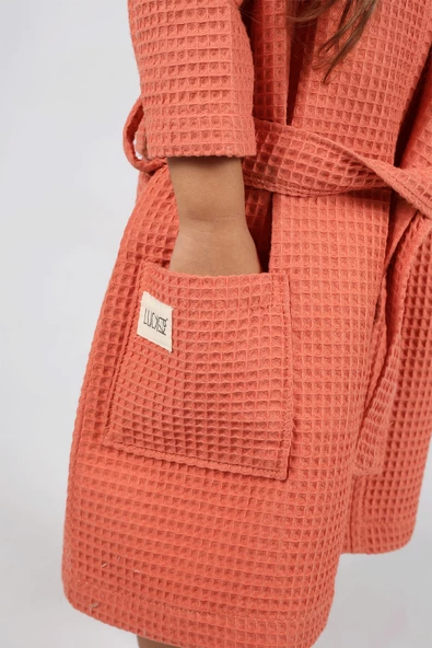Luckka Pike Çocuk Bornoz Waffle Kumaş - ZTWAF00  8-10 Yaş TURUNCU - 4