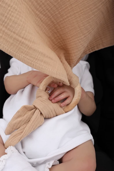 Luckka Çok Amaçlı Müslin Oyuncak , Diş Kaşıyıcı , Puset Oyuncağı , Emzik Tutacağı , Fular - ZTCRINKLETOY Kahve - 3