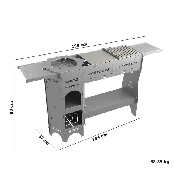 Kamp Ayısı® ForgeOut Pro™ Sobalı ve Izgaralı Taşınabilir Çantalı Katlanabilir 3mm Çelik Outdoor Mutfak Tezgahı - 7