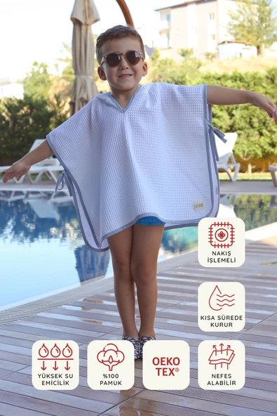 Luckka Pike Çocuk Panço & Bornoz Waffle Kumaş - ZTPNÇ00  1-5 Yaş Açık Mavi