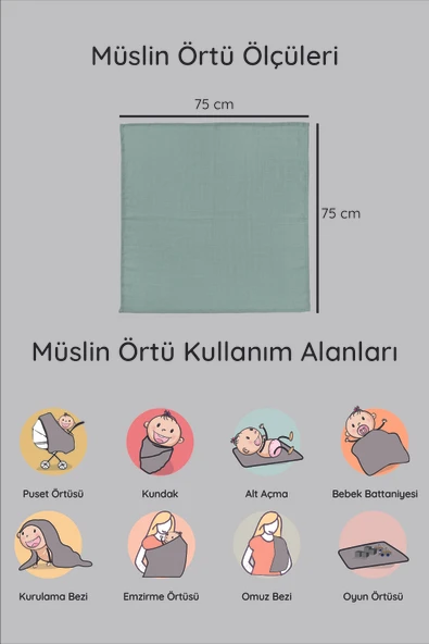 LUCKKA Renkli Çok Amaçlı Müslin Örtü Battaniye - ZTC000 Yeşil - 6