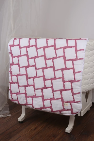 %100 Pamuk Bebek Müslin Yorgan - Oyun Matı El İşlemeli 70x100 cm - ZTD100 Pembe