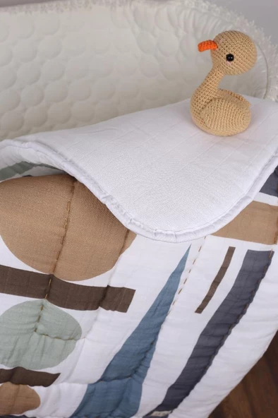 %100 Pamuk Bebek Müslin Yorgan - Oyun Matı El İşlemeli 70x100 cm - ZTD100  ZT085 - 2