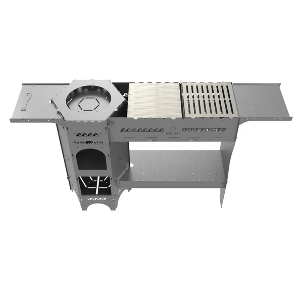 Kamp Ayısı® ForgeOut Pro™ Sobalı ve Izgaralı Taşınabilir Çantalı Katlanabilir 3mm Çelik Outdoor Mutfak Tezgahı - 3