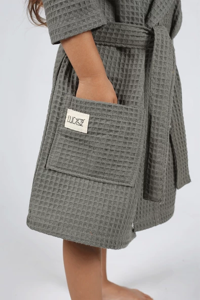 Luckka Pike Çocuk Bornoz Waffle Kumaş - ZTWAF00  2-4 Yaş Gri - 5