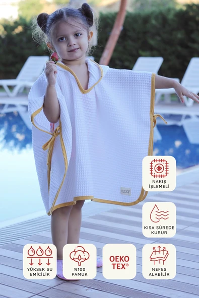 Luckka Pike Çocuk Panço & Bornoz Waffle Kumaş - ZTPNÇ00 1-5 Yaş Sarı - 12