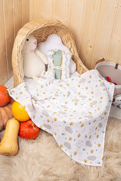 LUCKKA 3'lü Çok Amaçlı Müslin Örtü Seti - 75x75 cm - ZTC200 Yeşil - 3