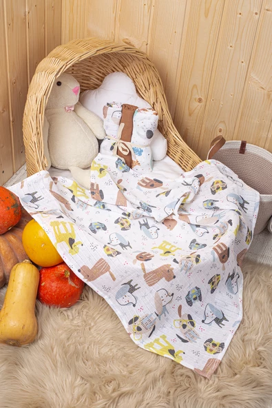 LUCKKA 3'lü Çok Amaçlı Müslin Örtü Seti - 75x75 cm - ZTC200 Kahverengi - 2