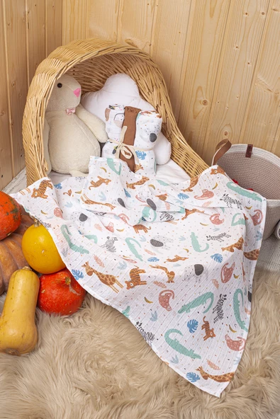 LUCKKA 3'lü Çok Amaçlı Müslin Örtü Seti - 75x75 cm - ZTC200 Kahverengi - 3