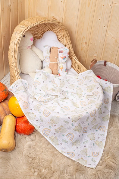 LUCKKA 3'lü Çok Amaçlı Müslin Örtü Seti - 75x75 cm - ZTC200 Bej - 2