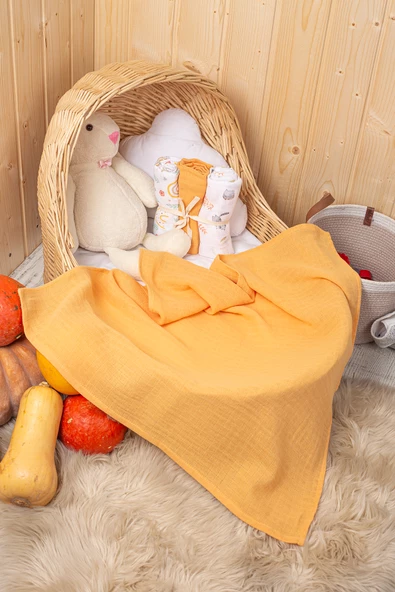 LUCKKA 3'lü Çok Amaçlı Müslin Örtü Seti - 75x75 cm - ZTC200 Turuncu - 4