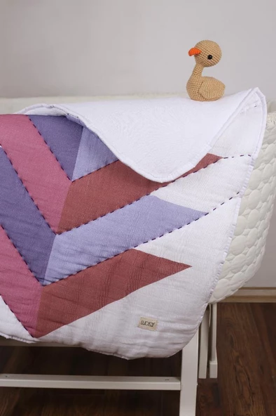 %100 Pamuk Bebek Müslin Yorgan - Oyun Matı El İşlemeli 70x100 cm - ZTD100 ZT069 - 2