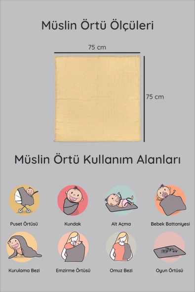 LUCKKA Renkli Çok Amaçlı Müslin Örtü Battaniye - ZTC000 Sarı - 6