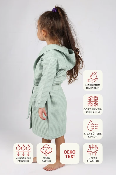 Luckka Pike Çocuk Bornoz Waffle Kumaş - ZTWAF00  2-4 Yaş Yeşil