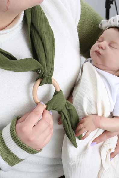 Luckka Çok Amaçlı Müslin Oyuncak , Diş Kaşıyıcı , Puset Oyuncağı , Emzik Tutacağı , Fular - ZTCRINKLETOY Haki - 4